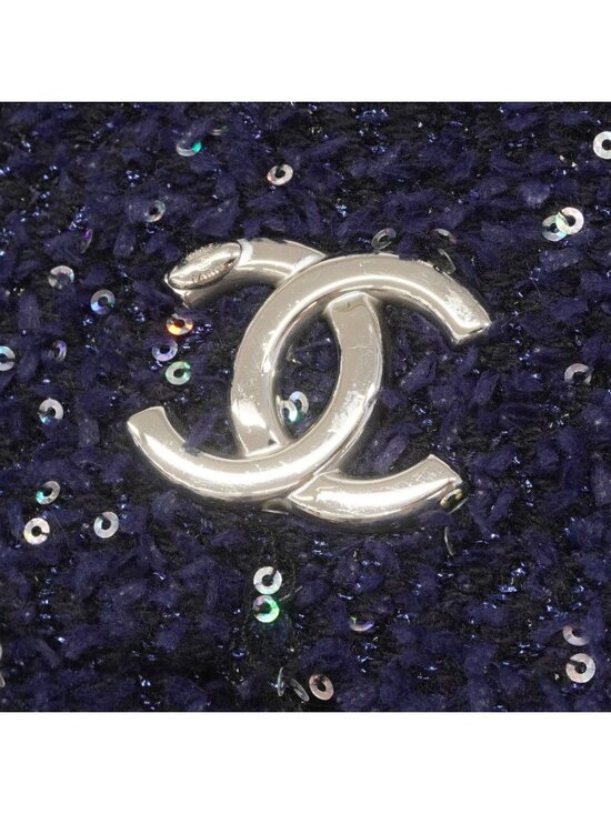 Chanel Backpack Quilted Nylon Tweed Navy Silver main image 9
